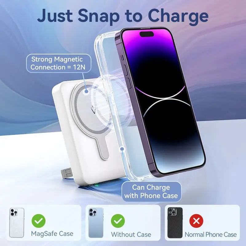 УМБ Vention Magnetic Wireless 10000mAh 22.5W PD,QC 3.0,USB-C,Lightning,USB-A,LED Display White (FHTW0) на малюнкі №6