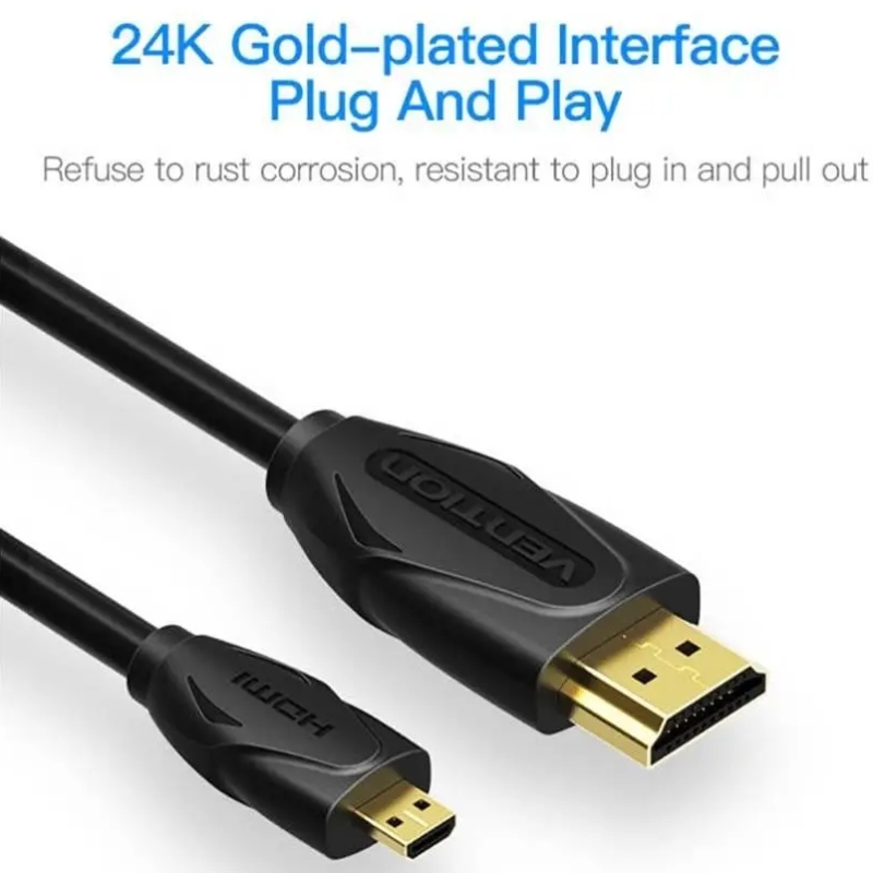 Кабель HDMI M - Micro M, 1.0 м, V2.0 4K 60Гц 18Gbps HDR Dolby, PVC Vention (VAA-D03-B100) на малюнкі №3