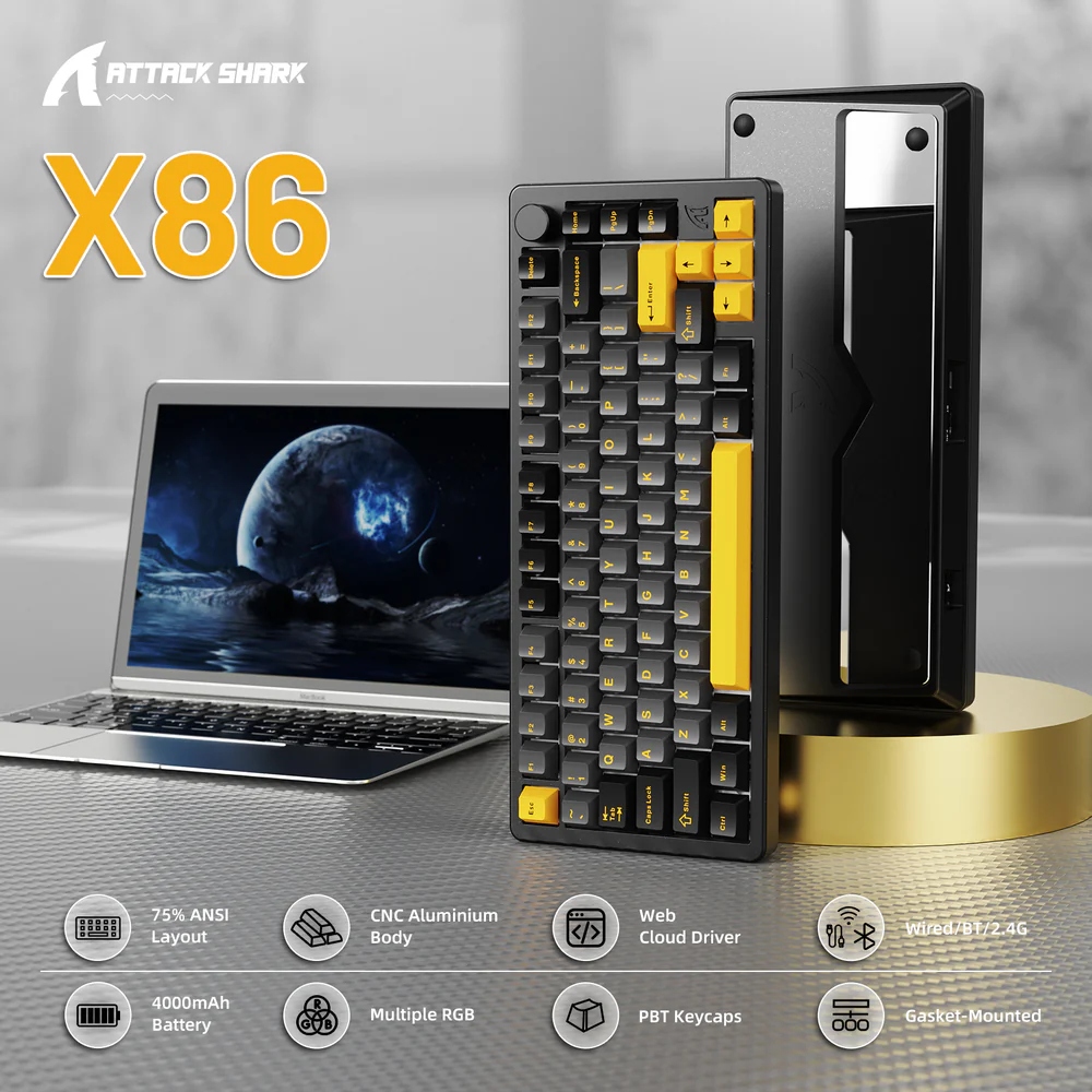 Клавіатура ігрова механічна Attack Shark X86 82кл. RGB, Wireless, Matcha Switch, Star Black (X86SB_AS) Чорний на малюнкі №2