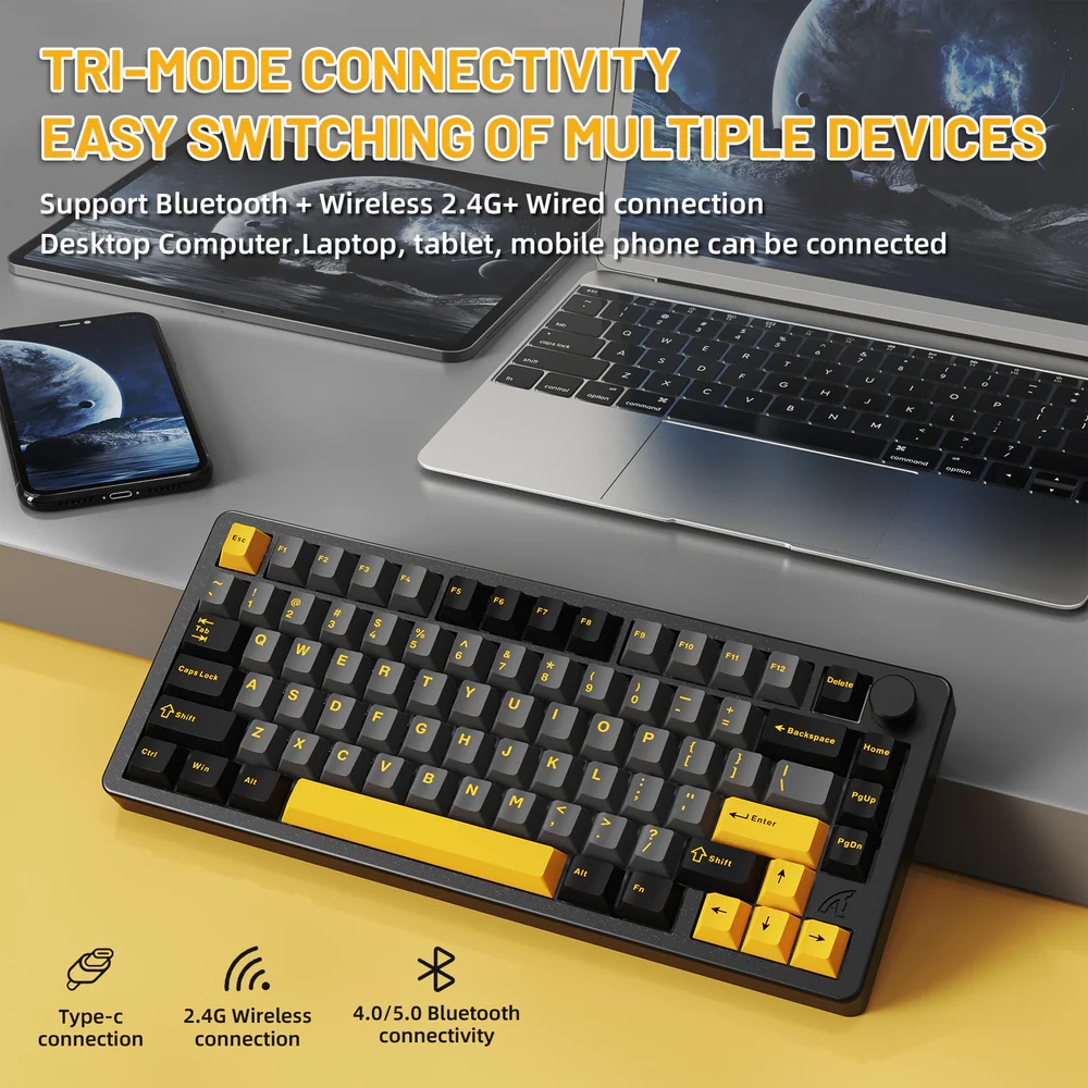 Клавіатура ігрова механічна Attack Shark X86 82кл. RGB, Wireless, Matcha Switch, Star Black (X86SB_AS) Чорний на малюнкі №3