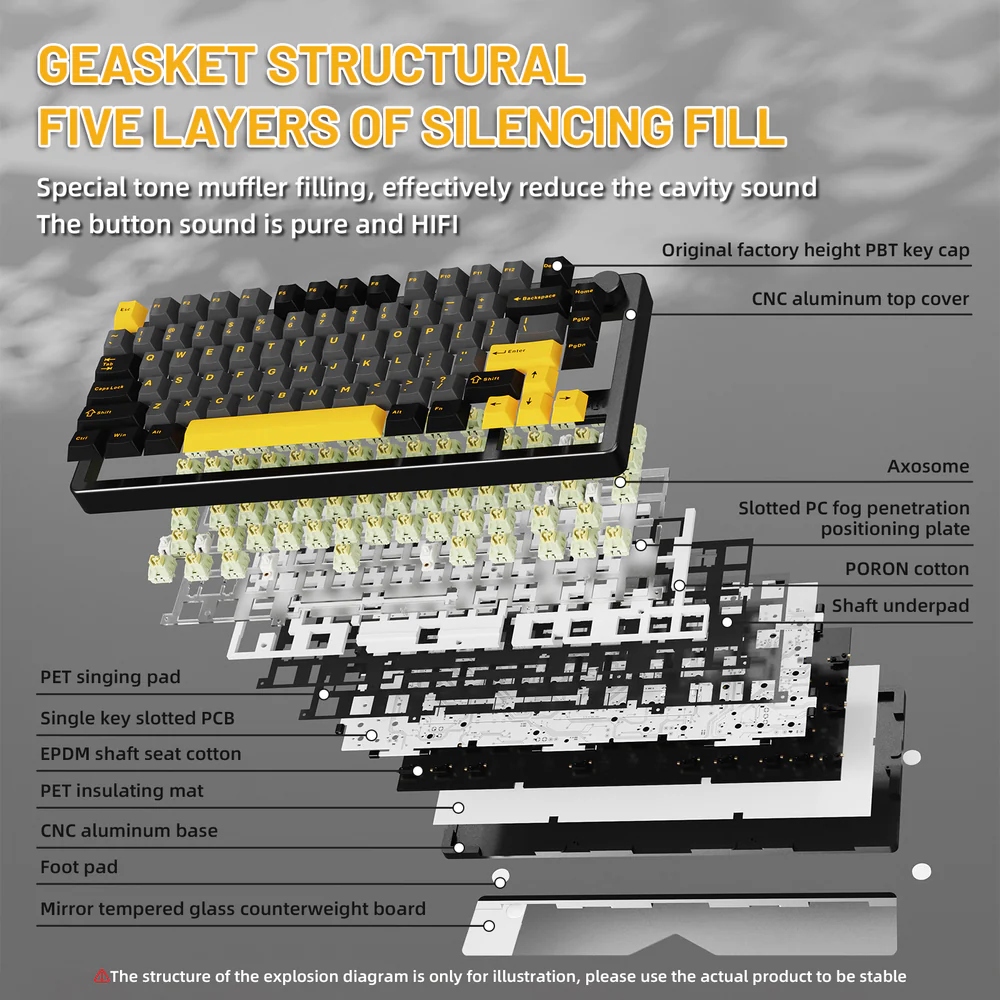 Клавіатура ігрова механічна Attack Shark X86 82кл. RGB, Wireless, Matcha Switch, Star Black (X86SB_AS) Чорний на малюнкі №4