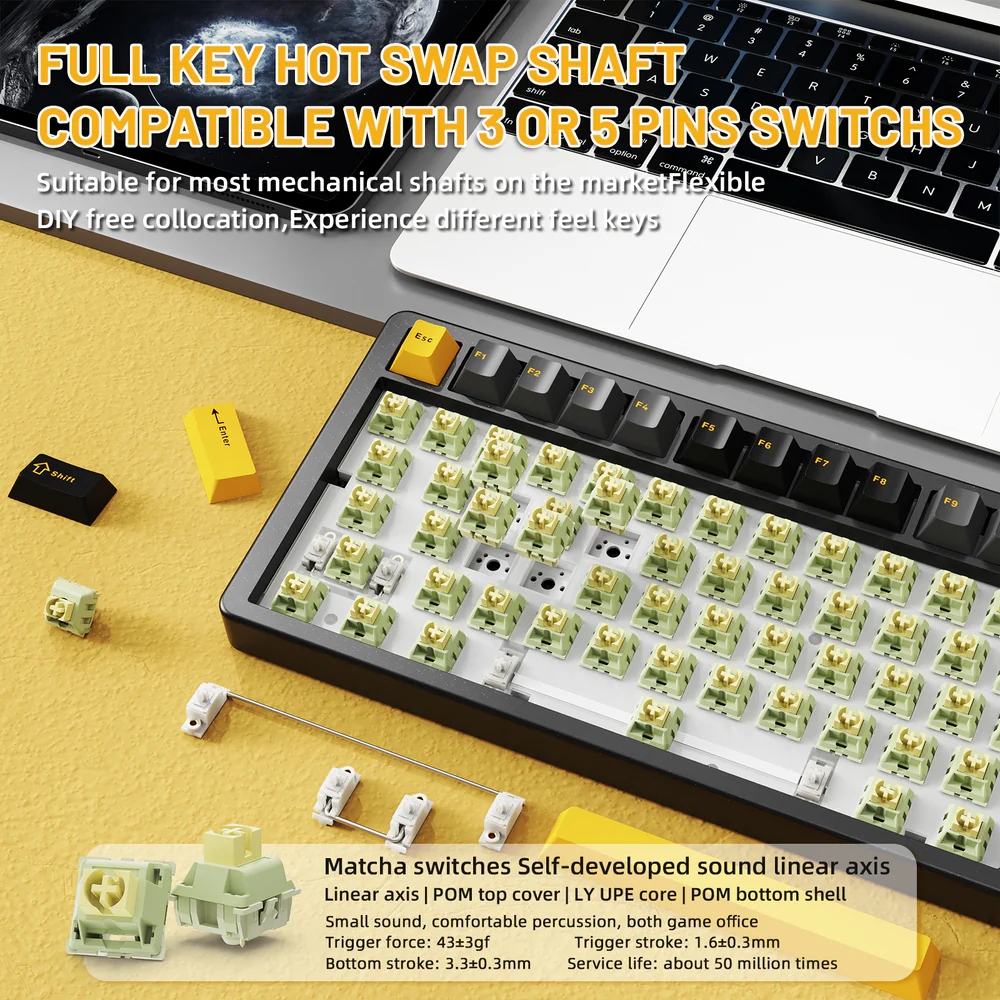 Клавіатура ігрова механічна Attack Shark X86 82кл. RGB, Wireless, Matcha Switch, Star Black (X86SB_AS) Чорний на малюнкі №8