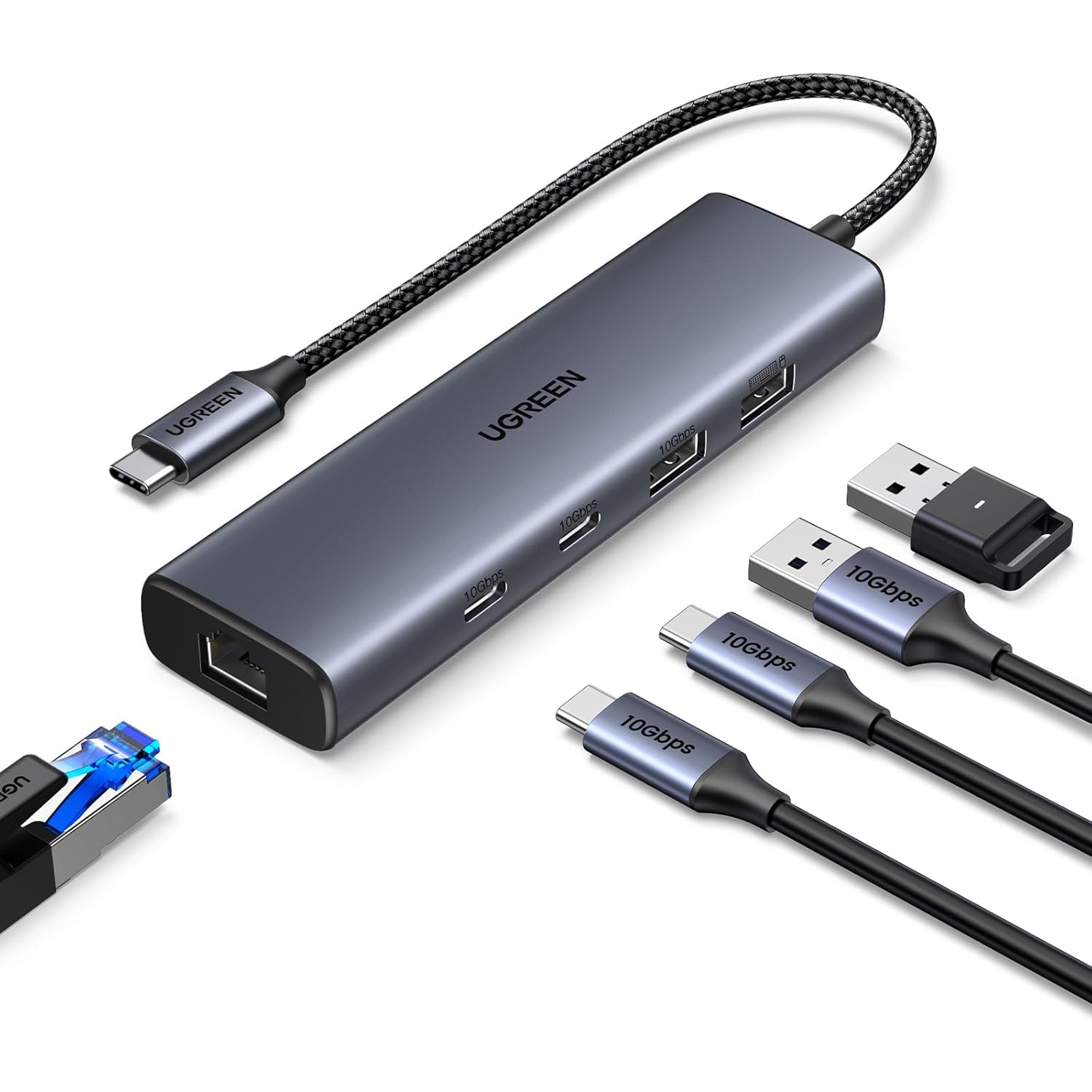 Хаб USB 3.2 Type-C - 1xUSB-A 3.2/ 1xUSB-A 2.0/2xUSB-C 3.2/ RJ45 PD CM512 сірий UGREEN (45320) на малюнкі №2