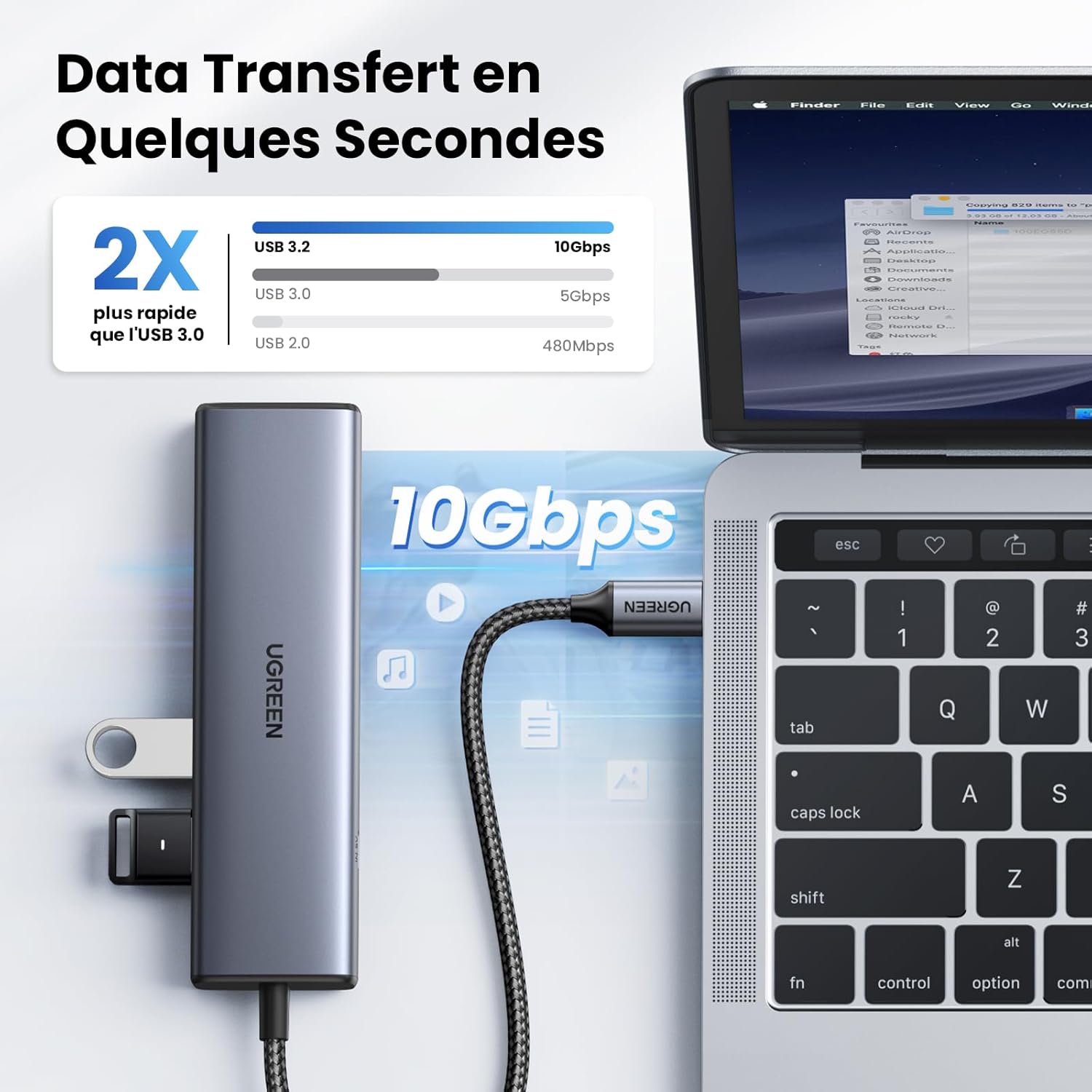 Хаб USB 3.2 Type-C - 1xUSB-A 3.2/ 1xUSB-A 2.0/2xUSB-C 3.2/ RJ45 PD CM512 сірий UGREEN (45320) на малюнкі №4