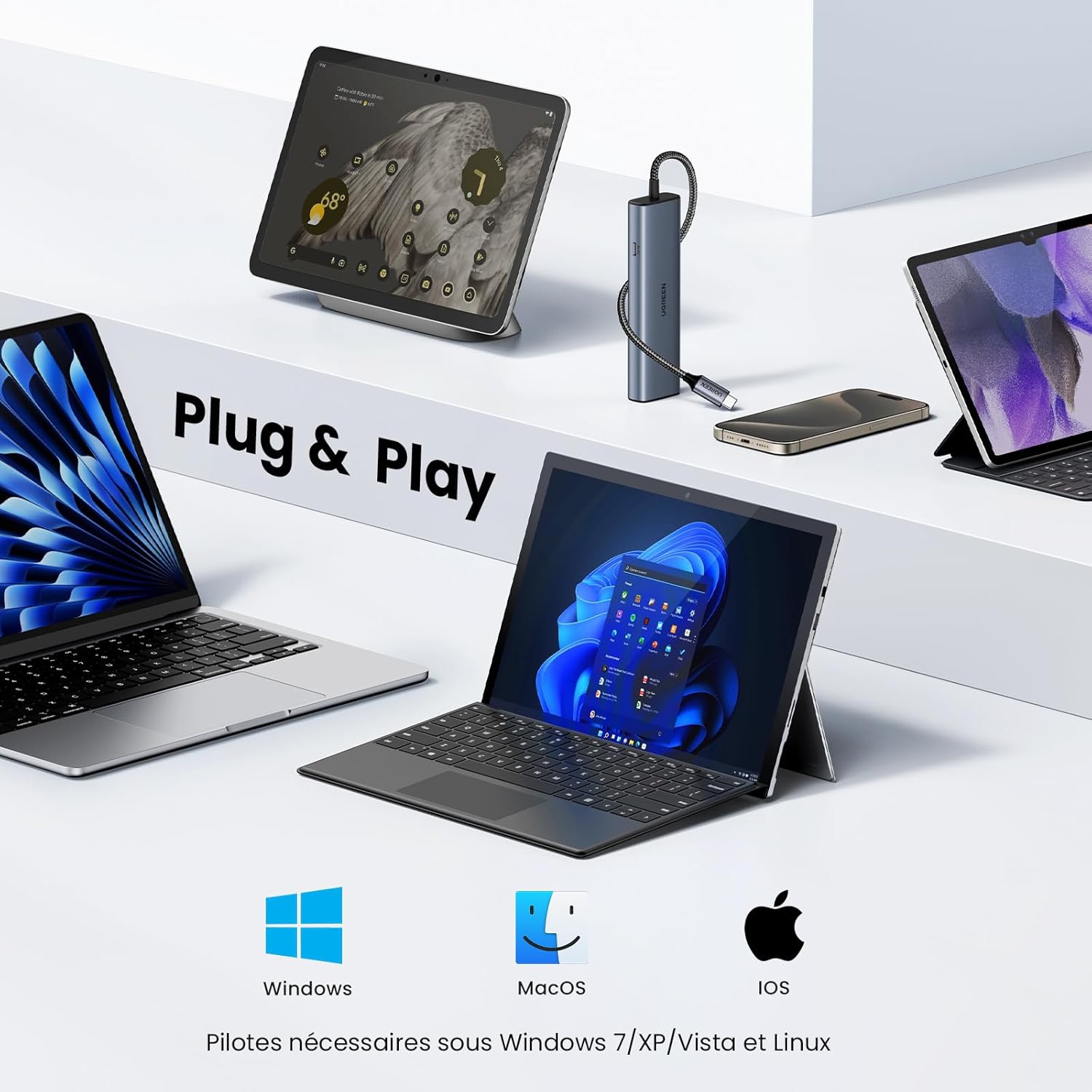 Хаб USB 3.2 Type-C - 1xUSB-A 3.2/ 1xUSB-A 2.0/2xUSB-C 3.2/ RJ45 PD CM512 сірий UGREEN (45320) на малюнкі №5