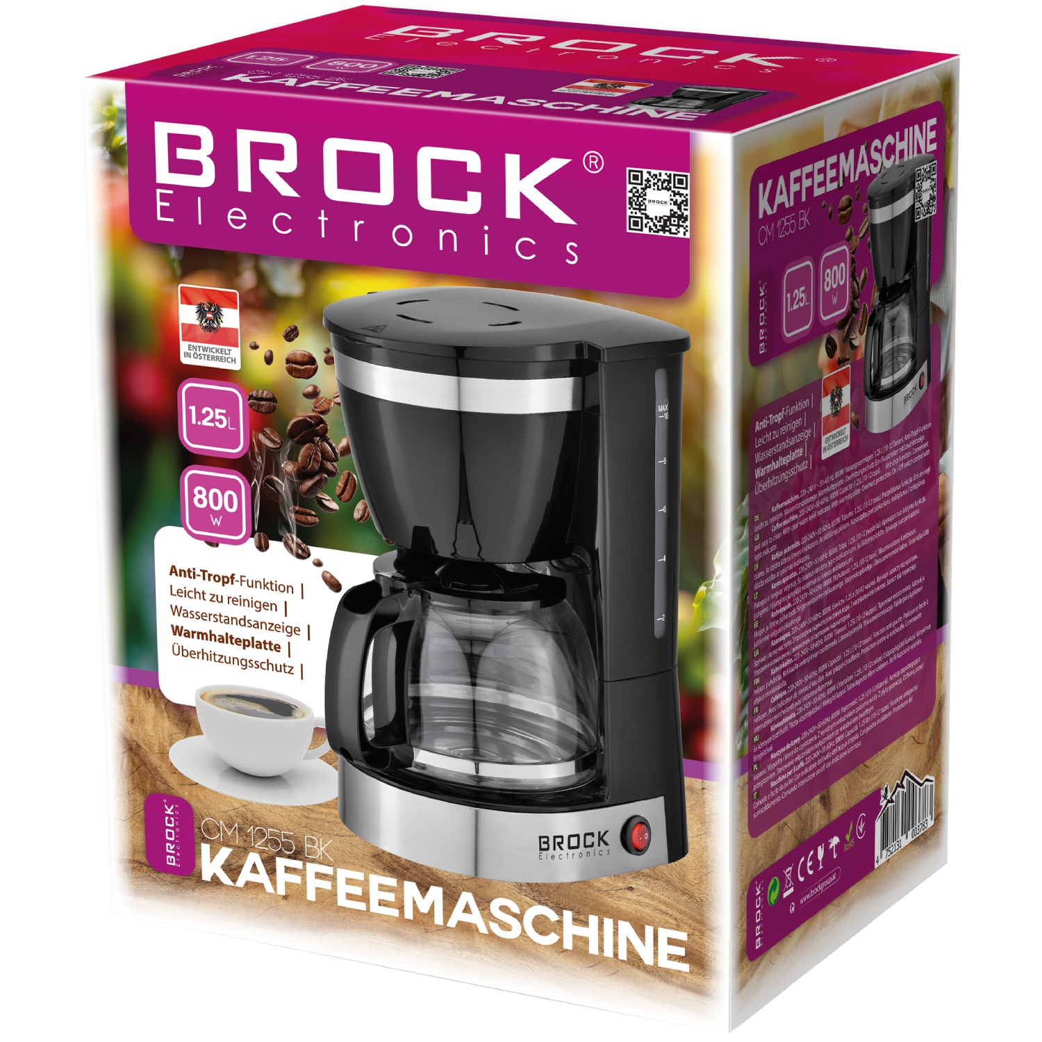 Кавоварка BROCK крапельна/ 1.25л/ 800 Вт/ мелена/ чорнa (CM 1255 BK) Чорний/сріблястий на малюнкі №2