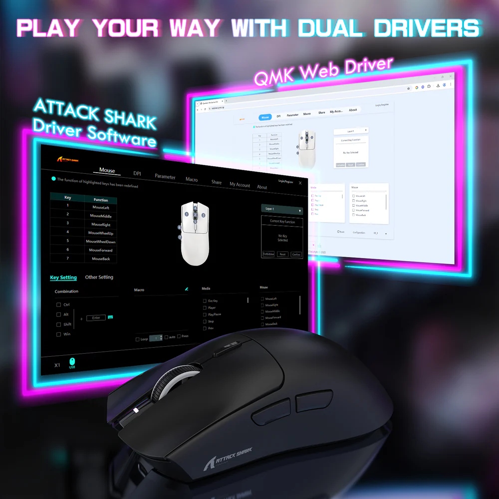 Мишка Attack Shark X1, Wireless/Bluetooth, 40000dpi. (PAW3395PRO), 6кн, Black (X1B_AS) Чорний на малюнкі №9