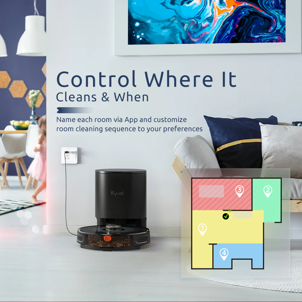 Робот пилосос Kyvol Cybovac S31 Lidar/110ml+500ml/5200 mA/3000 pa/Google Assistant,Amazon Alexa (Kyvol S31) Чорний на малюнкі №9