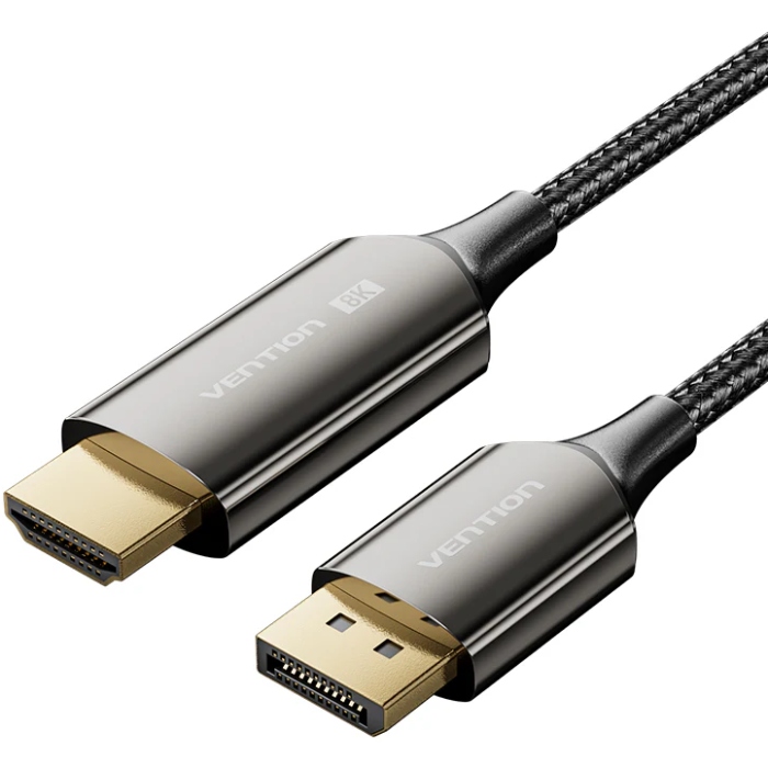 Кабель DisplayPort M - HDMI M V1.4, 1.8м, 8K 60hz,Dynamic HDR, нейлонове обплетення, чорний, Vention (HFPBAC) на малюнкі №1