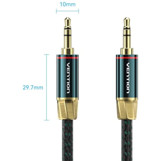 Кабель AUX Audio TRS M/M, 0.5м, Silver-plated, Zinc alloy, обплетення, зелений, Vention (BAYGD) Зелений на малюнкі №2