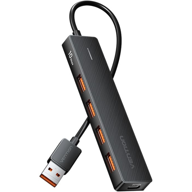 Хаб USB 3.0 - 4xUSB 3.2 Gen2, 0.15м, USB-C 10Gbps 0.15m, чорний Vention (CHOBB) на малюнкі №1