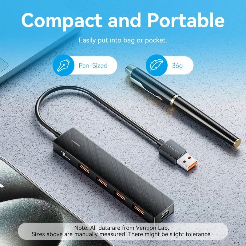 Хаб USB 3.0 - 4xUSB 3.2 Gen2, 0.15м, USB-C 10Gbps 0.15m, чорний Vention (CHOBB) на малюнкі №4