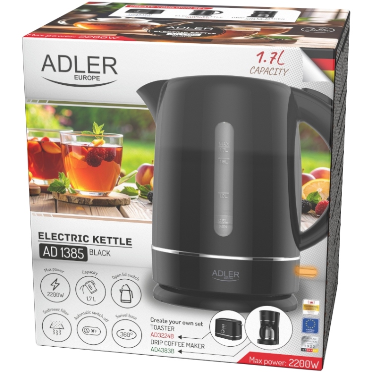 Електрочайник Adler AD 1385 black 2200Вт/ 1.7л/ пластик/ автовимкнення/ (AD1385B) Чорний на малюнкі №6