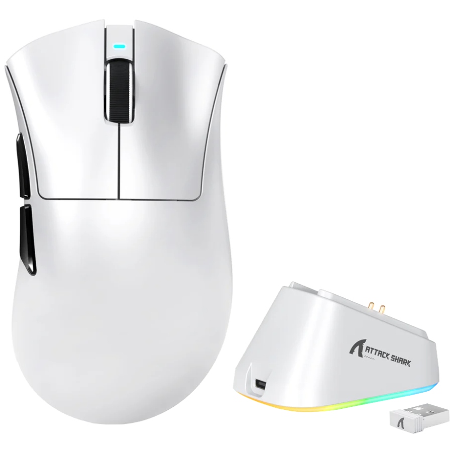 Мишка Attack Shark V3Pro Ultra-Light, Wireless/Bluetooth, 25000dpi. (PAW3311), 6кн, White (V3PROW_AS) Білий на малюнкі №2