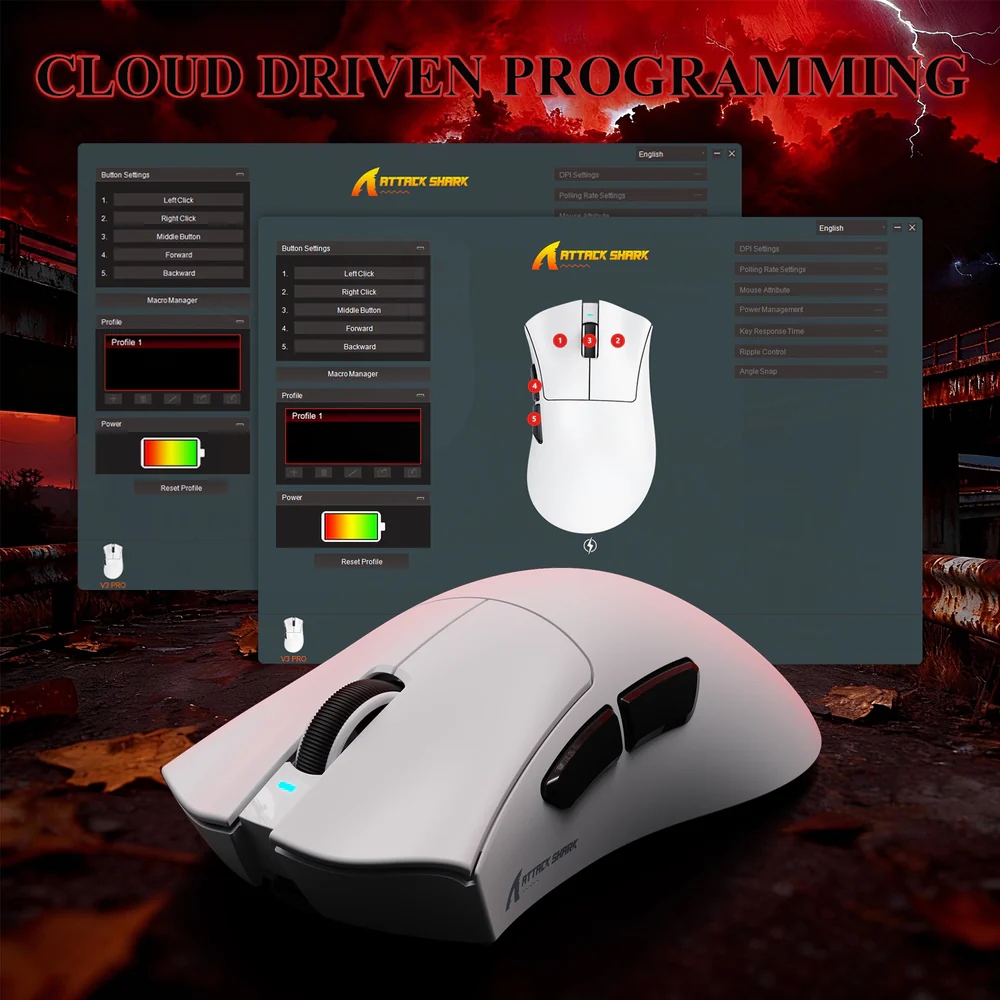 Мишка Attack Shark V3Pro Ultra-Light, Wireless/Bluetooth, 25000dpi. (PAW3311), 6кн, White (V3PROW_AS) Білий на малюнкі №5