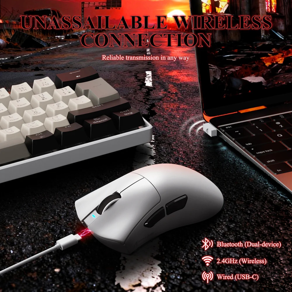 Мишка Attack Shark V3Pro Ultra-Light, Wireless/Bluetooth, 25000dpi. (PAW3311), 6кн, White (V3PROW_AS) Білий на малюнкі №8