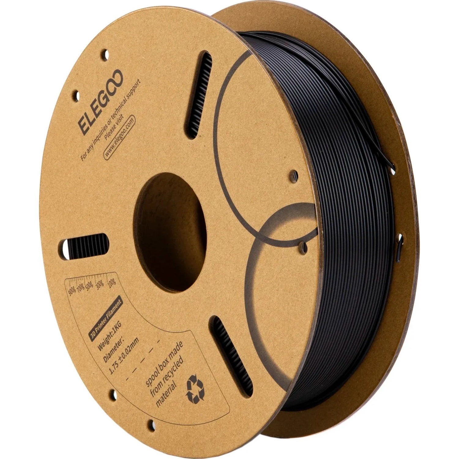 Пластик (Filament) ELEGOO PLA 1кг, 1.75мм (50.203.0038) Чорний на малюнкі №1