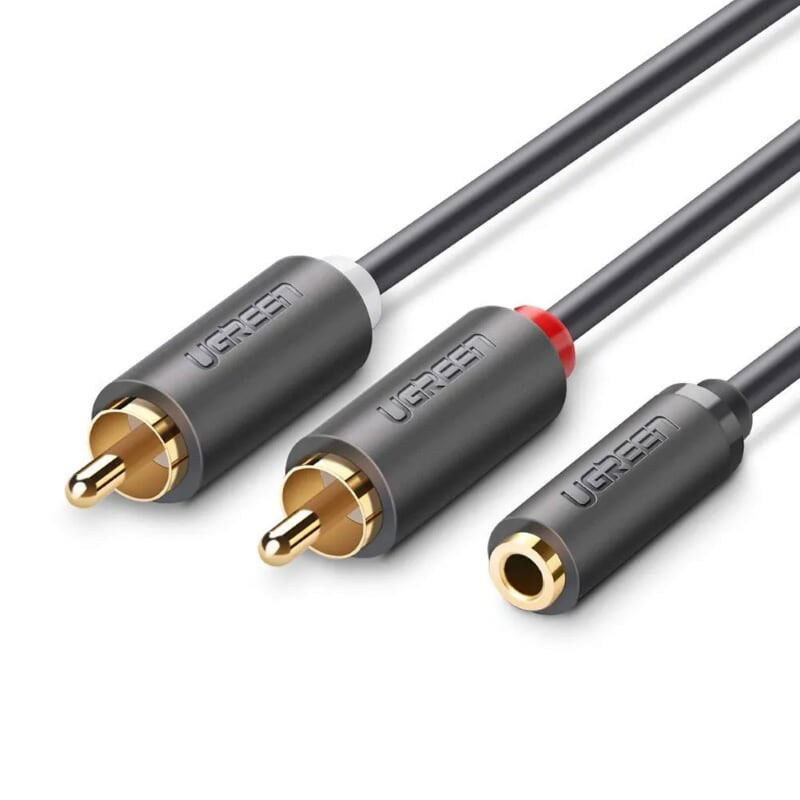 Кабель AUX Audio TRS - RCAx2 M/F 1.0м UGREEN AV102 (10588) Сірий на малюнкі №1