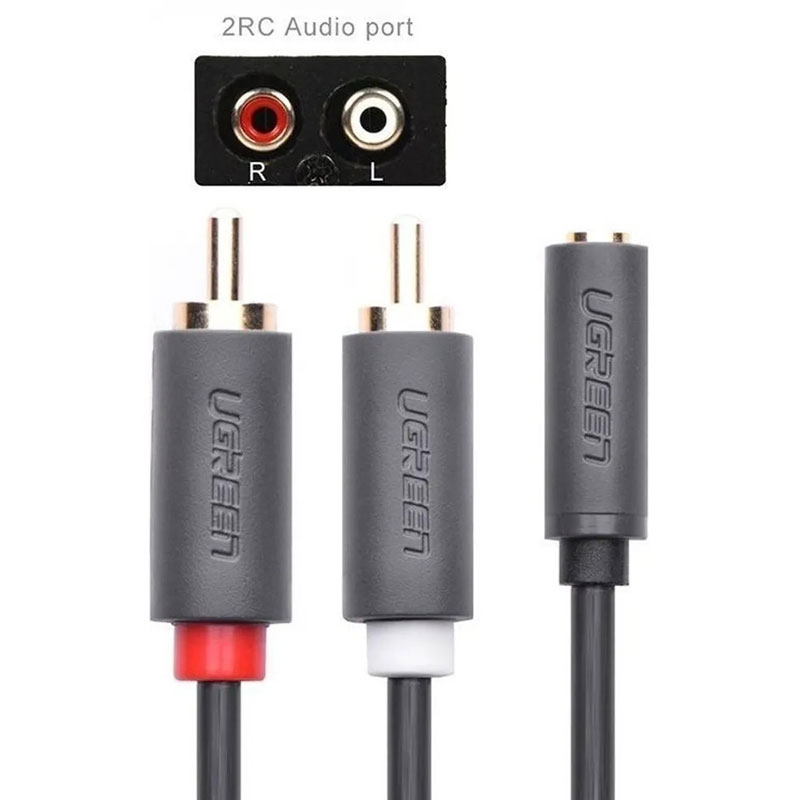 Кабель AUX Audio TRS - RCAx2 M/F 1.0м UGREEN AV102 (10588) Сірий на малюнкі №3