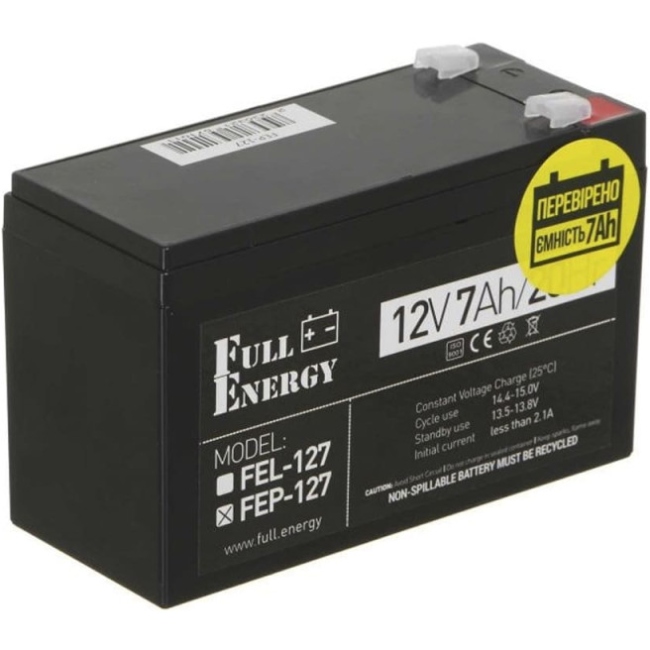 Акумуляторна батарея Full Energy 12V-7.0Ah, AGM (FEP-127) на малюнкі №2