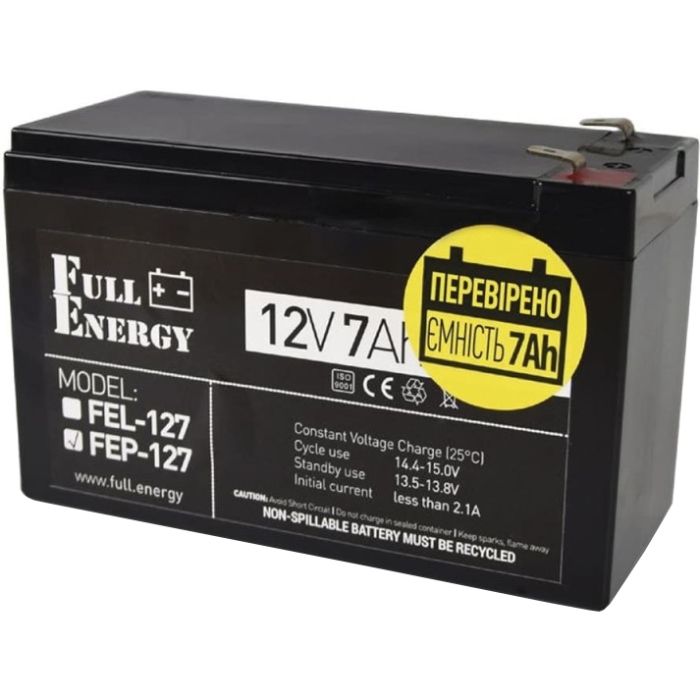 Акумуляторна батарея Full Energy 12V-7.0Ah, AGM (FEP-127) на малюнкі №3