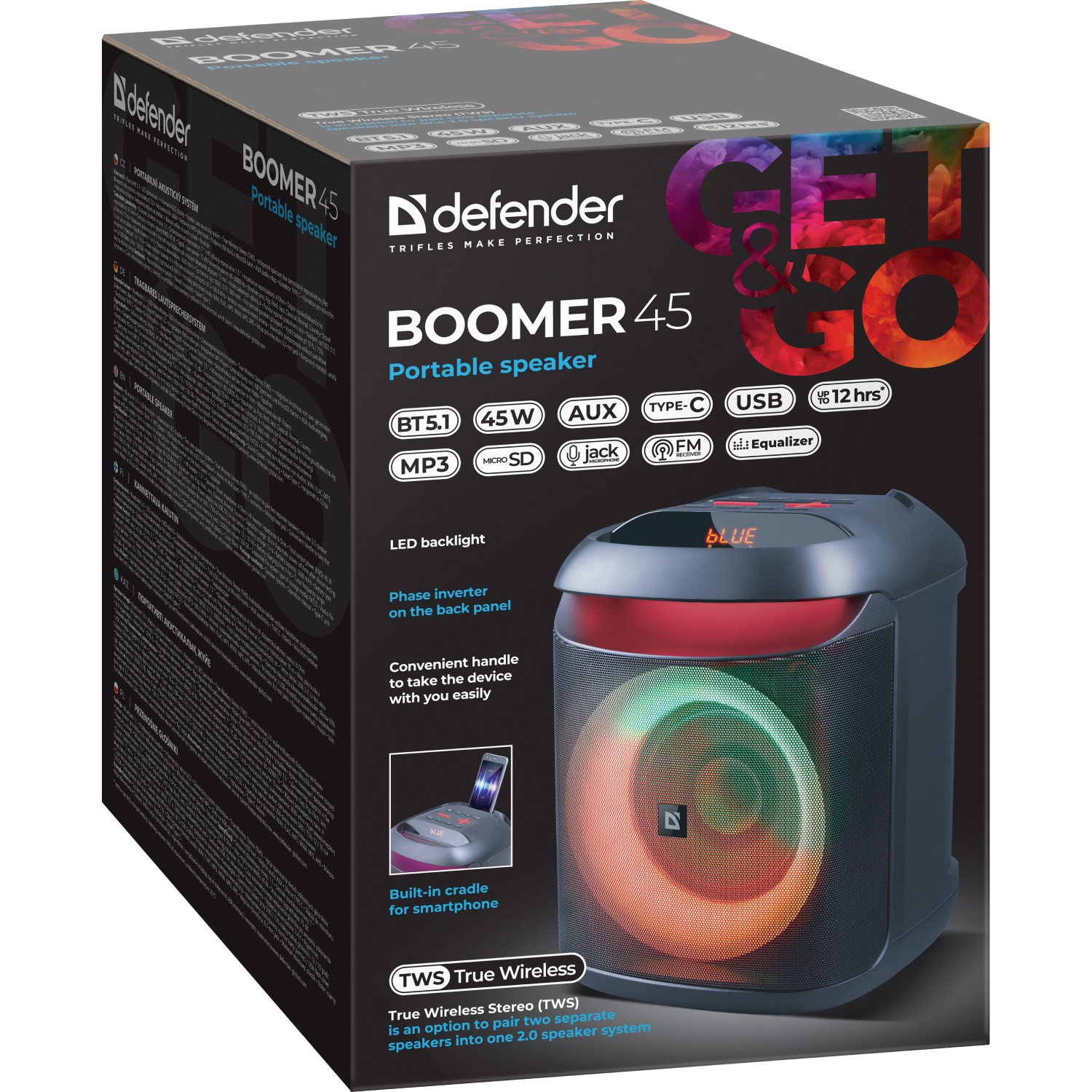 Акустична система 1.0 Defender Boomer 45, 45W, Bluetooth/LED/MIC/TWS/Light/FM чорна (65245) Чорний на малюнкі №9