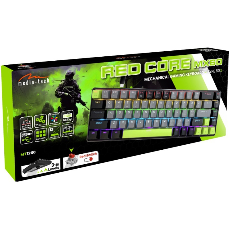 Клавіатура ігрова механічна Media-Tech RED CORE MX60, Anti-Ghosting, 68кл, PC/Mac (MT1260) Чорний на малюнкі №6