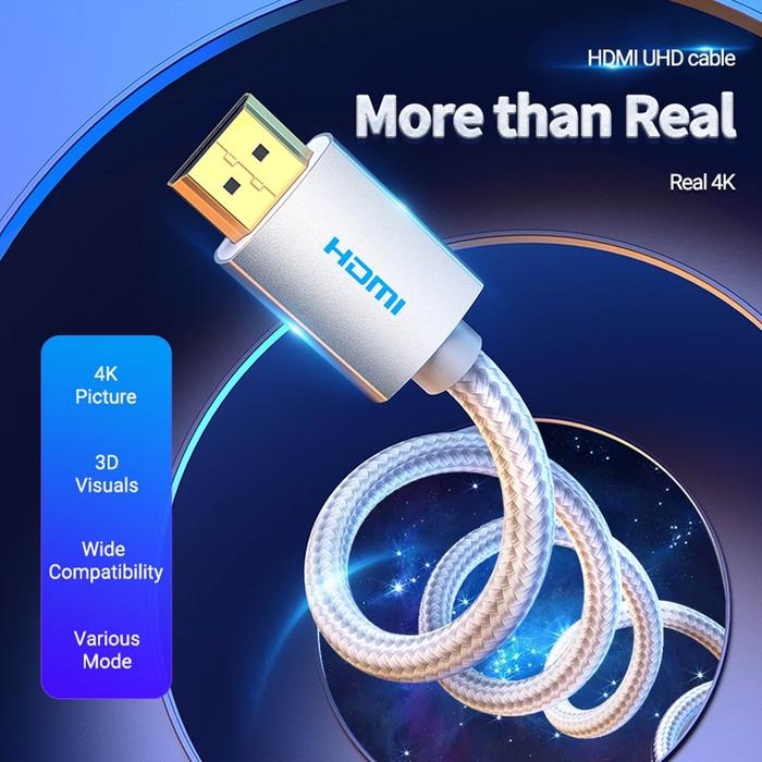 Кабель HDMI M - M, 8.0м, V2.0, 4K 60Гц, обплетення, Silver Metal Type Vention (AABIK) на малюнкі №3