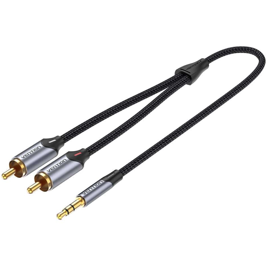 Кабель AUX Audio TRS - RCAx2 M/M 3.0м, Gold-Plated, Aluminum alloy, чорний, Vention (BCNBI) Чорний на малюнкі №2