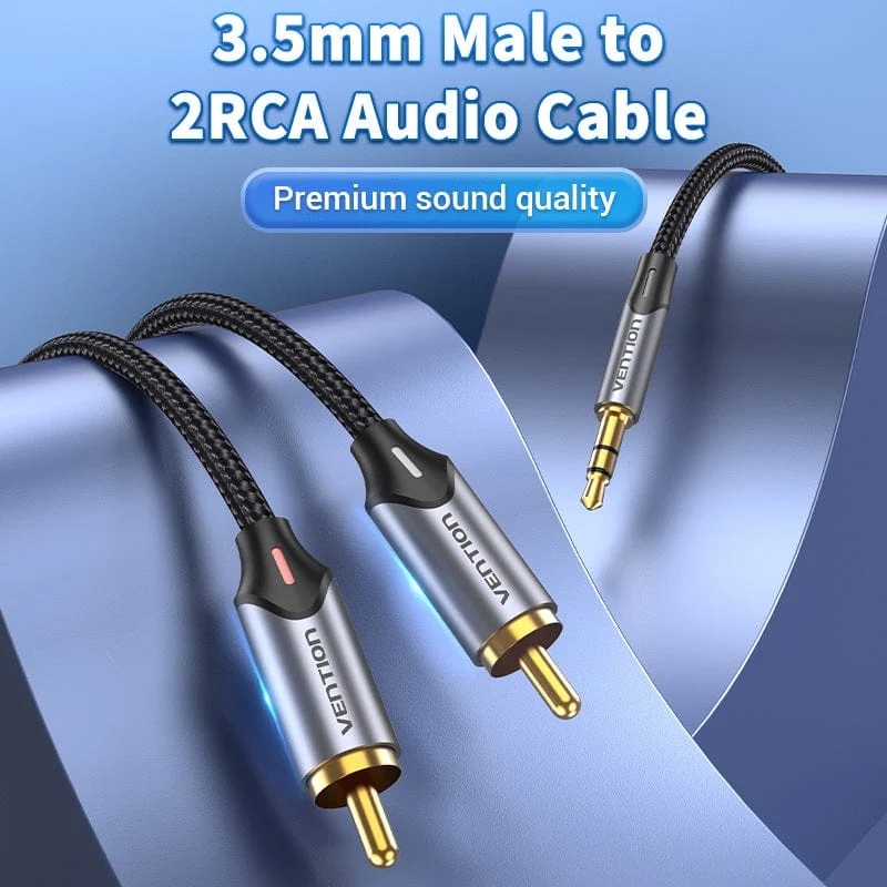 Кабель AUX Audio TRS - RCAx2 M/M 3.0м, Gold-Plated, Aluminum alloy, чорний, Vention (BCNBI) Чорний на малюнкі №5