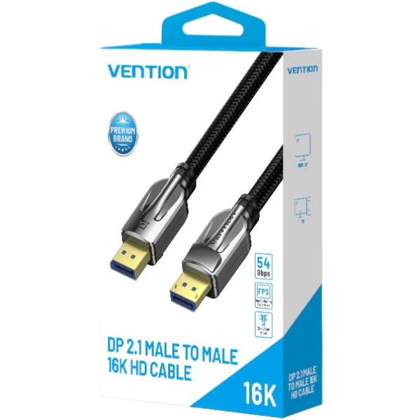 Кабель DisplayPort M - M 2.0м,V2.1, 16K 30 Гц, обплетення, чорний Vention (HGABH) на малюнкі №3