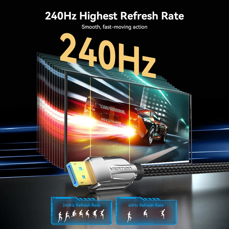Кабель DisplayPort M - M 2.0м,V2.1, 16K 30 Гц, обплетення, чорний Vention (HGABH) на малюнкі №6