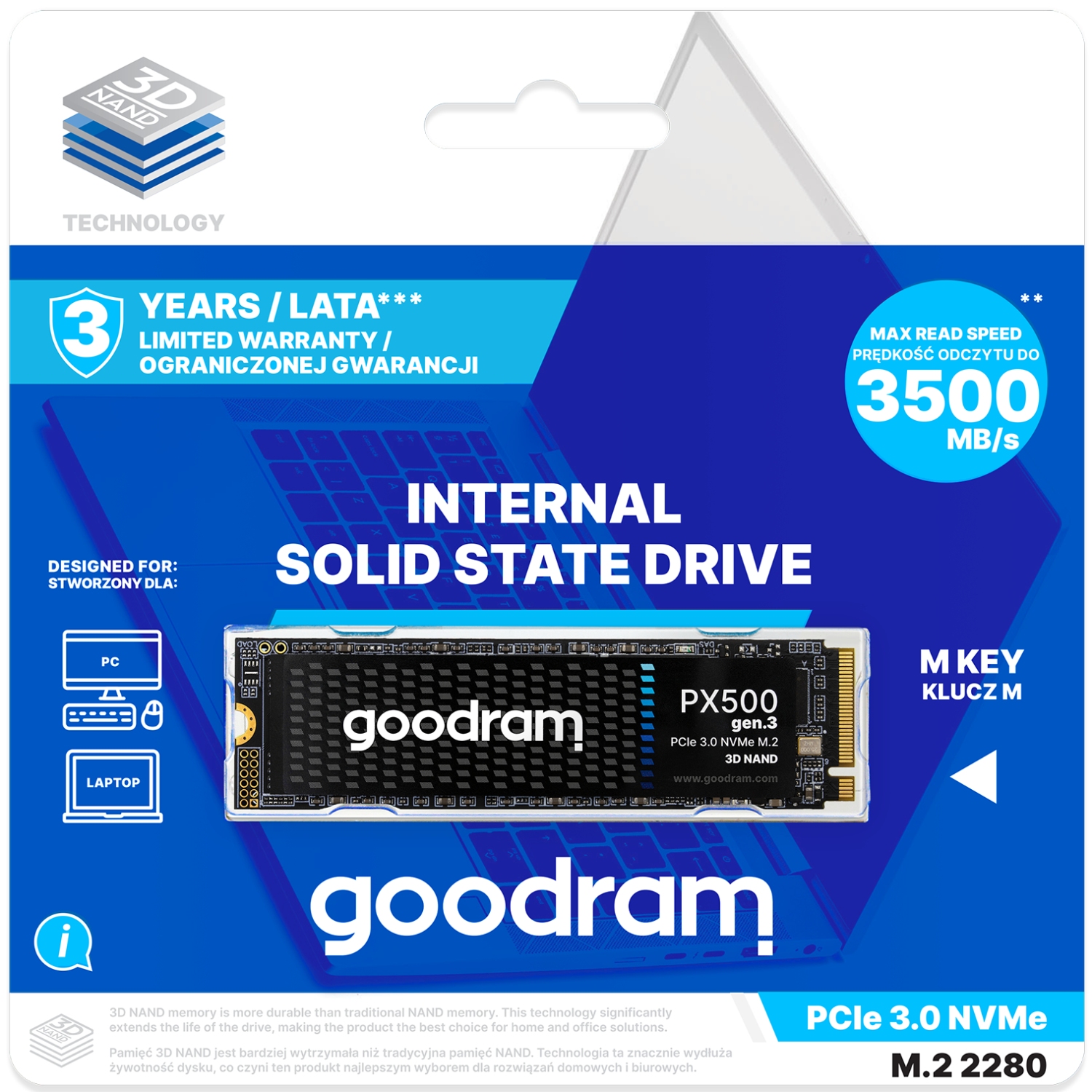 SSD 1Tb GoodRAM PX500 M.2 2280 PCIe Gen 3x4 NVMe 3D NAND, Retail (SSDPR-PX500-01T-80-G3#) на малюнкі №4