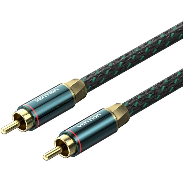 Кабель AUX coaxial HiFi RCA M/M 8.0м OFC Silver, Zinc alloy, зелений, Vention (BCTGK) Зелений на малюнкі №1