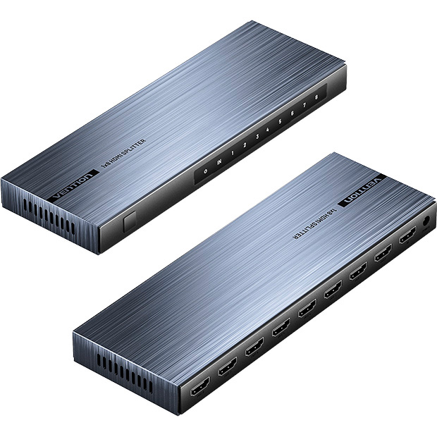 Сплітер HDMI 1.4 UHD 4K 30Hz 3D, HDCP 1x8 ports Vention (AKQB0-EU) Чорний на малюнкі №1