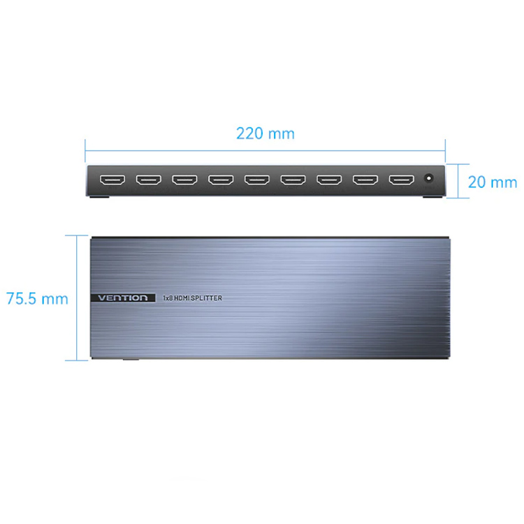 Сплітер HDMI 1.4 UHD 4K 30Hz 3D, HDCP 1x8 ports Vention (AKQB0-EU) Чорний на малюнкі №2