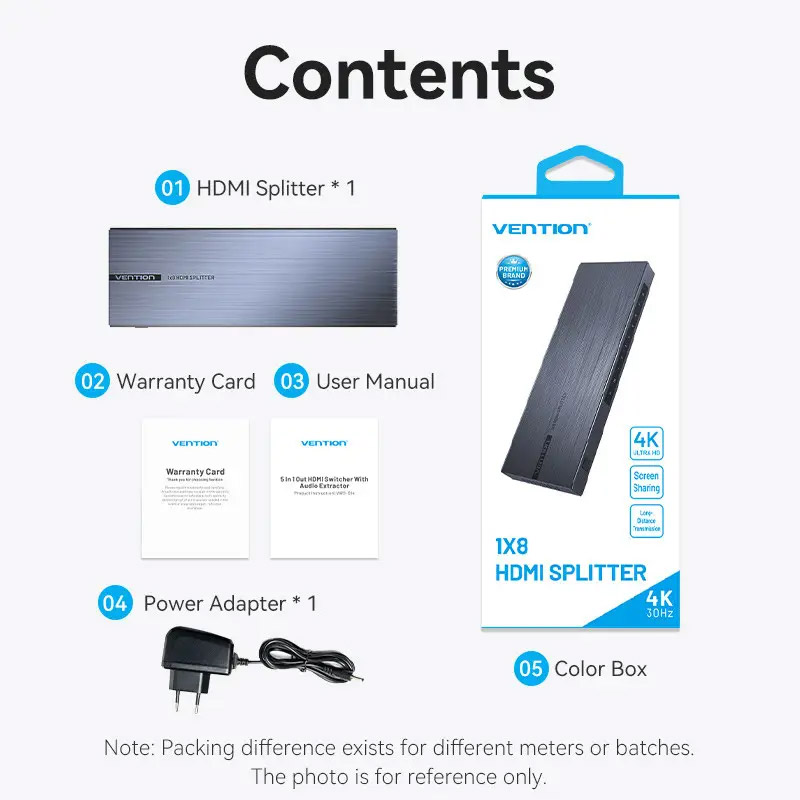 Сплітер HDMI 1.4 UHD 4K 30Hz 3D, HDCP 1x8 ports Vention (AKQB0-EU) Чорний на малюнкі №3