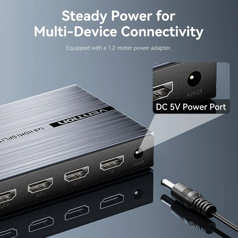 Сплітер HDMI 1.4 UHD 4K 30Hz 3D, HDCP 1x8 ports Vention (AKQB0-EU) Чорний на малюнкі №5