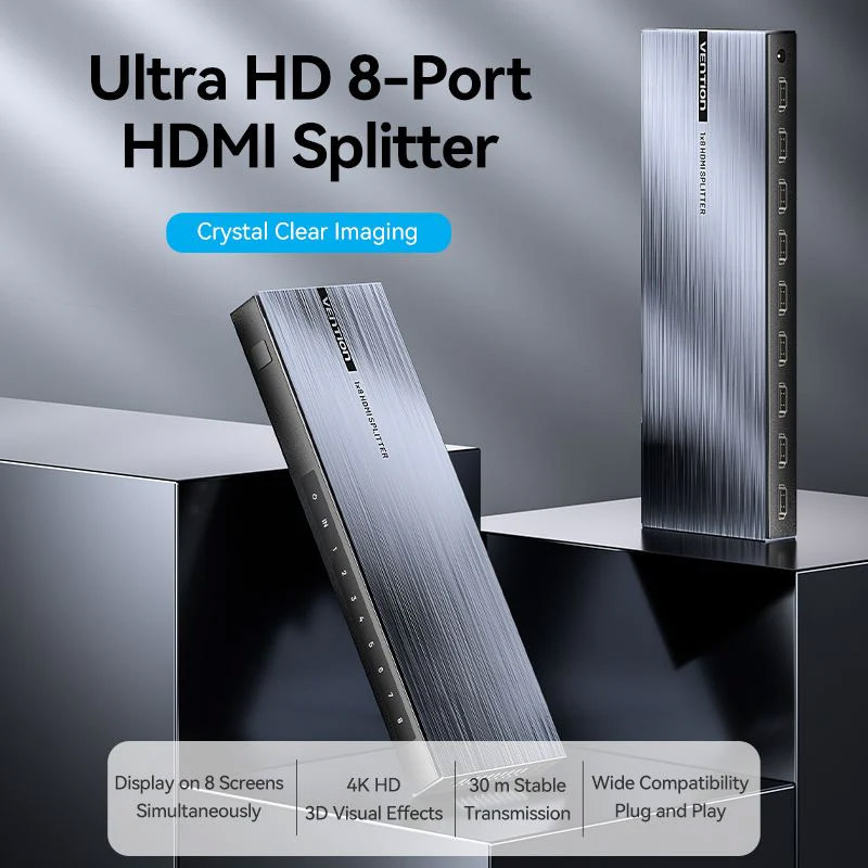 Сплітер HDMI 1.4 UHD 4K 30Hz 3D, HDCP 1x8 ports Vention (AKQB0-EU) Чорний на малюнкі №7