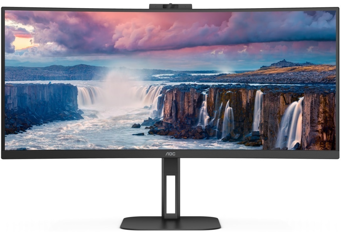 TFT 34 AOC CU34V5CW/BK, WQHD, VA, 100Гц, 1 мс, вигнутий, HDMI, DP, USB-C, USB-hub, webcam, колонки (CU34V5CW/BK) Чорний на малюнкі №1