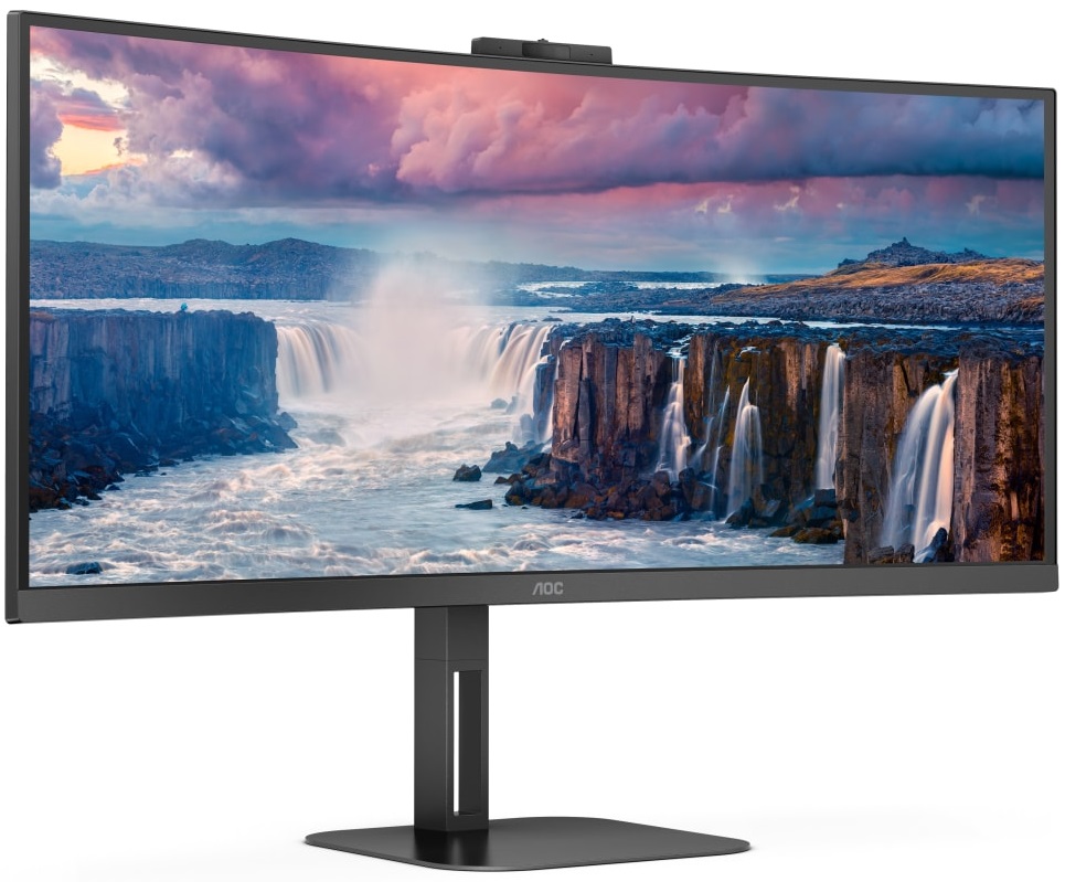 TFT 34 AOC CU34V5CW/BK, WQHD, VA, 100Гц, 1 мс, вигнутий, HDMI, DP, USB-C, USB-hub, webcam, колонки (CU34V5CW/BK) Чорний на малюнкі №2