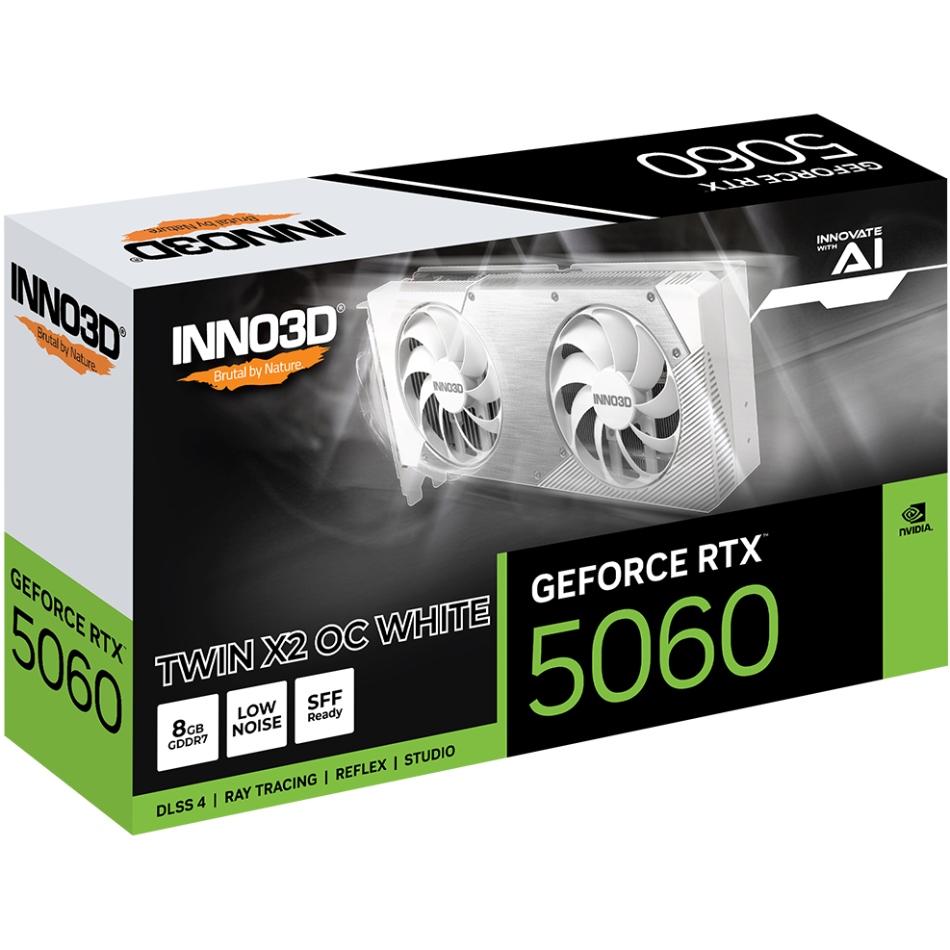 GeForce RTX5060 Inno3D TWIN X2 OC WHITE, 8GB GDDR7, 128bit, PCI Express 5.0 (N50602-08D7X-195070W) на малюнкі №2