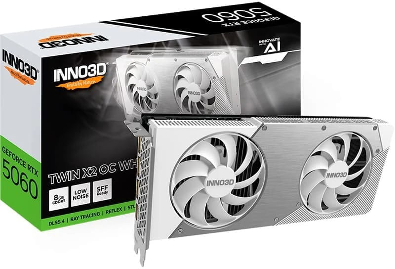 GeForce RTX5060 Inno3D TWIN X2 OC WHITE, 8GB GDDR7, 128bit, PCI Express 5.0 (N50602-08D7X-195070W) на малюнкі №6