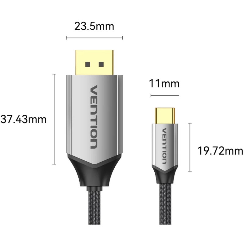 Кабель USB 3.1 Type-C M - DisplayPort M, 1.5м v.2.1 16K30Hz Aluminum Alloy сірий Vention (CGWHG) на малюнкі №2