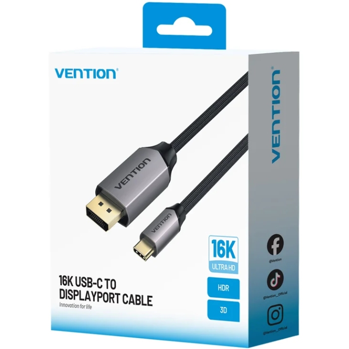 Кабель USB 3.1 Type-C M - DisplayPort M, 1.5м v.2.1 16K30Hz Aluminum Alloy сірий Vention (CGWHG) на малюнкі №3