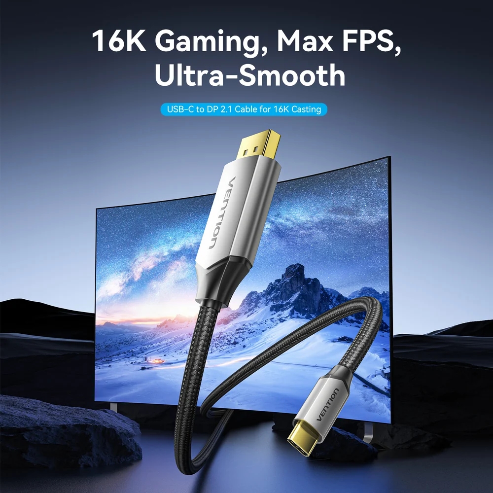 Кабель USB 3.1 Type-C M - DisplayPort M, 1.5м v.2.1 16K30Hz Aluminum Alloy сірий Vention (CGWHG) на малюнкі №4