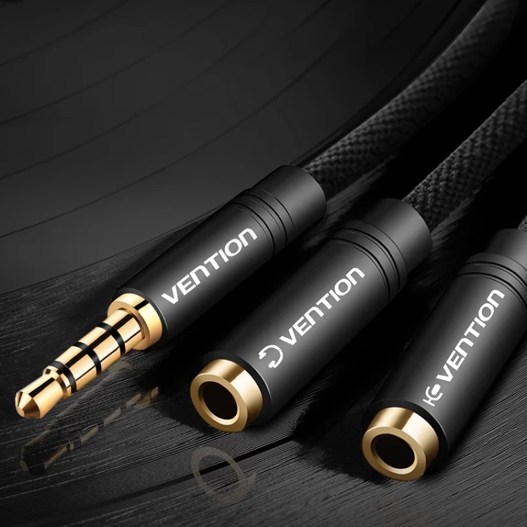 Перехідник Audio Jack TRS M - 2xF, 1.0м, Cotton braided, чорний, Vention (BBMBY) Чорний на малюнкі №3