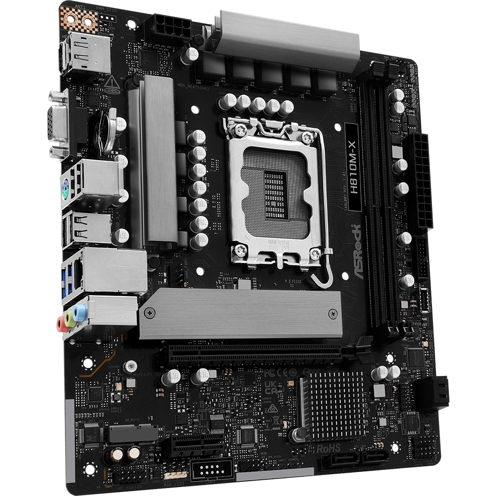 AsRock (1851/H810, 2*DDR5, PCIex16, HDMI/DP/VGA, 4xSATA, M.2, 2.5Glan, 7.1ch, mATX) (H810M-X) на малюнкі №2