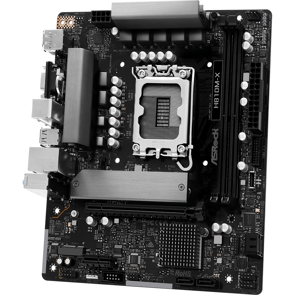 AsRock (1851/H810, 2*DDR5, PCIex16, HDMI/DP/VGA, 4xSATA, M.2, 2.5Glan, 7.1ch, mATX) (H810M-X) на малюнкі №3