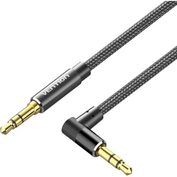 Кабель AUX Audio TRS M/M, кут 90°, 1.0м, Nylon Braided, чорний, Vention (BAZBF) Чорний на малюнкі №1